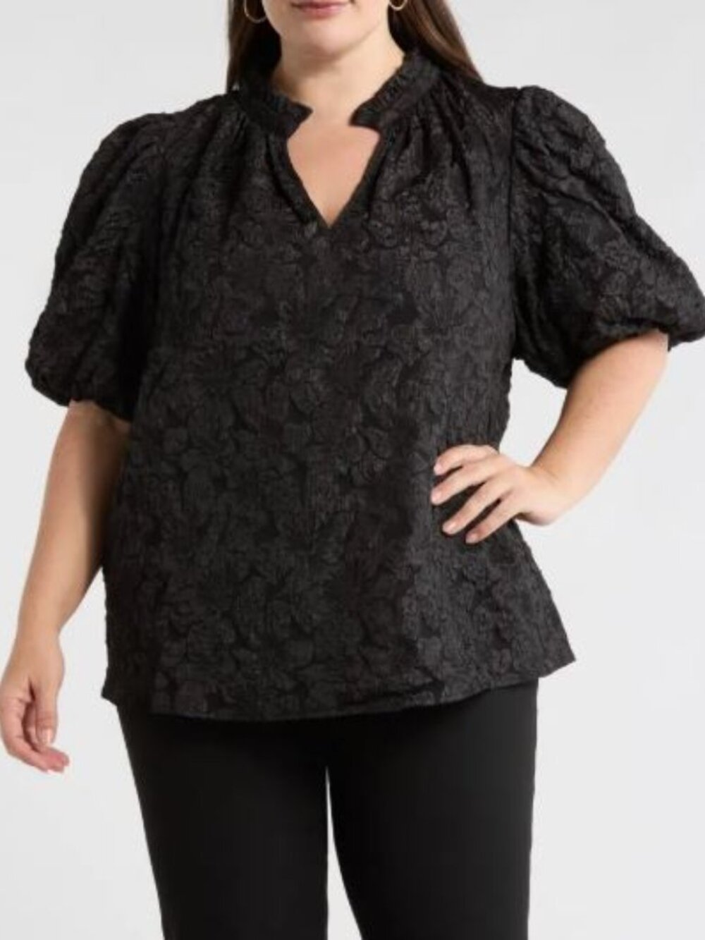 Sugarlips Arielle Jacquard Puff Sleeve Top Black Sz 3X